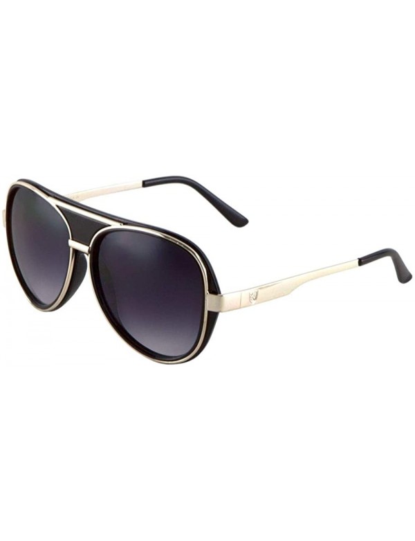 Round Double Thick Plastic Metal Rim Round Aviator Sunglasses - Smoke Gold - CW190OMHKHL $11.65