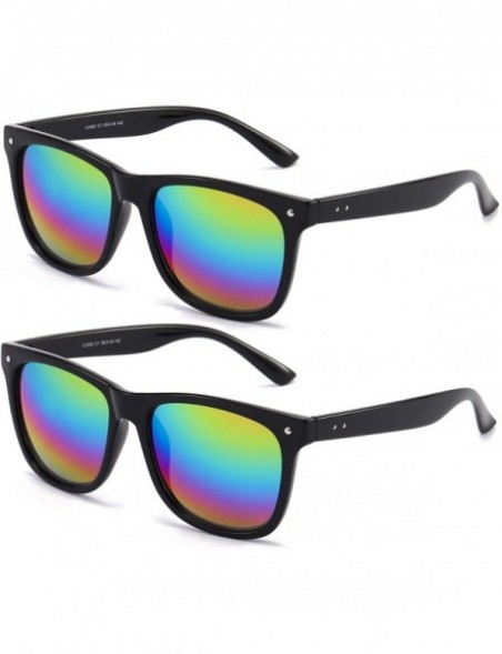 Oversized Best Value Retro Large Horn Rimmed Mirror Lens Polarized Sunglasses - 2 Pack - Rainbow Mirror Lens - CB12FIUS3JN $1...