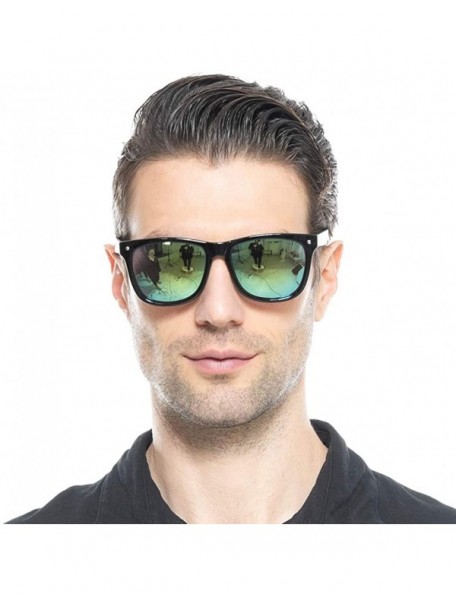 Oversized Best Value Retro Large Horn Rimmed Mirror Lens Polarized Sunglasses - 2 Pack - Rainbow Mirror Lens - CB12FIUS3JN $1...