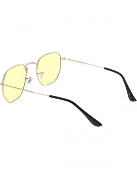 Square Modern Geometric Metal Slim Arms Colored Tinted Flat Lens Hexagonal Sunglasses 51mm - Silver / Yellow - CO1844T8UHO $8.50