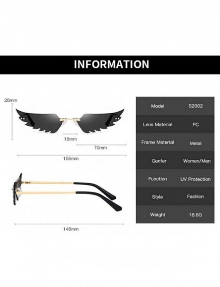 Goggle Fashion Retro Wings Shaped Sunglasses Frameless Polarized Sunglasses UV400 Summer Sunglasses for Women Men - CM190LQMN...