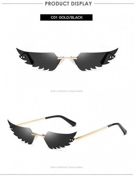 Goggle Fashion Retro Wings Shaped Sunglasses Frameless Polarized Sunglasses UV400 Summer Sunglasses for Women Men - CM190LQMN...