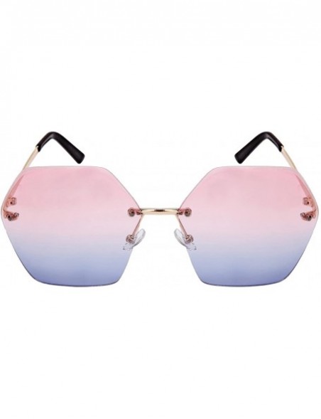 Rectangular Oversized Hexagon Shaped Sunglasses with Ocean Lens 3120-OCR - Gold - C6183O00N6M $10.84