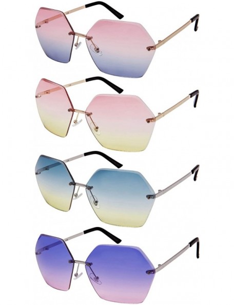 Rectangular Oversized Hexagon Shaped Sunglasses with Ocean Lens 3120-OCR - Gold - C6183O00N6M $10.84