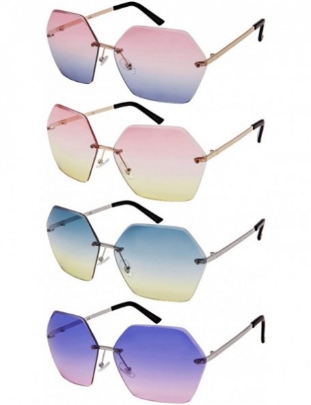 Rectangular Oversized Hexagon Shaped Sunglasses with Ocean Lens 3120-OCR - Gold - C6183O00N6M $10.84