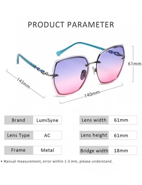 Rimless Rimless Sunglasses Oversized Women Transparent Gradient Glasses Diamond Cutting Rhinestone Decorated Frame UV400 - CH...