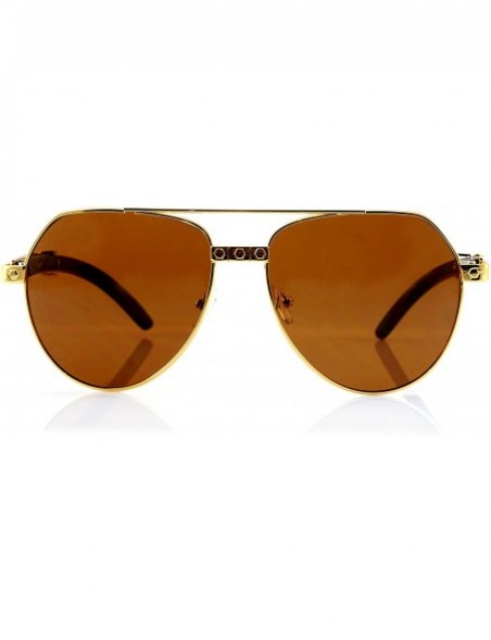 Aviator 80 Vintage Diamond Engraved Metal Wood Clear Glasses Sunglasses A109 A131 - Gold/ Brown Sd - CQ18C5UUZRQ $10.07