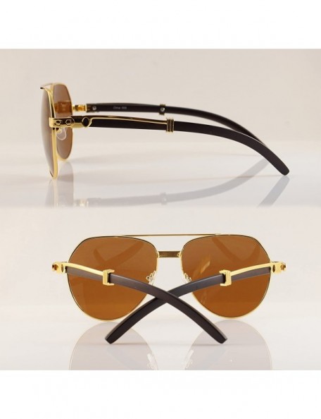 Aviator 80 Vintage Diamond Engraved Metal Wood Clear Glasses Sunglasses A109 A131 - Gold/ Brown Sd - CQ18C5UUZRQ $10.07