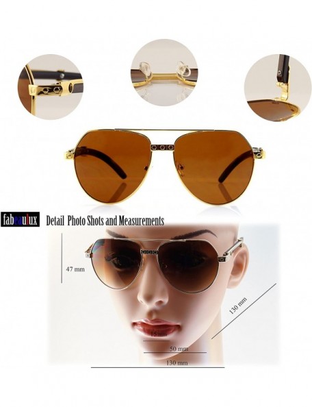 Aviator 80 Vintage Diamond Engraved Metal Wood Clear Glasses Sunglasses A109 A131 - Gold/ Brown Sd - CQ18C5UUZRQ $10.07