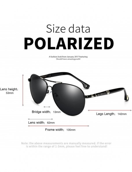 Aviator Classic Sunglasses Fashion Polarized Pilot Metal Frame 6 Color Golf Phishing Shading Mirror - Black Silver - CA1867UO...