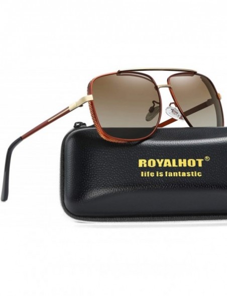 Square Polarized Square Sunglasses for Men Al-Mg Driving Sun Glasses Womens - Brown Brown - C91953XXRQT $18.28