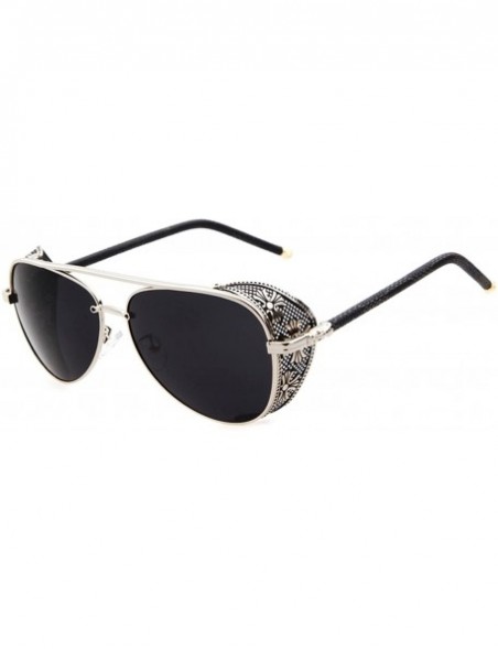 Aviator Metal Frame Cross Detail Fold-in Mesh Side Shield Aviator Sunglasses - Silver - CI185W9YYMA $36.53