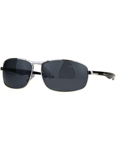 Sport Polarized Xloop Rectangular Metal Rim Warp Sport Mens Sunglasses - Silver Black - CU188HLEK9L $11.21