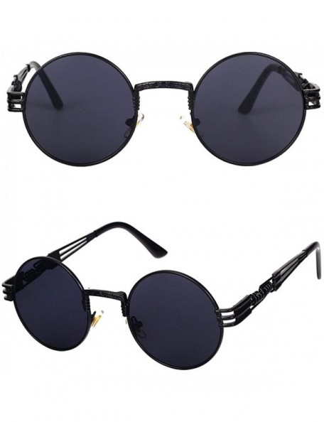 Round Vintage Steampunk Sunglasses Retro Gothic Gold and Black Round Sun Glasses - Black Frame Black Lens - C118C3AACM9 $14.05