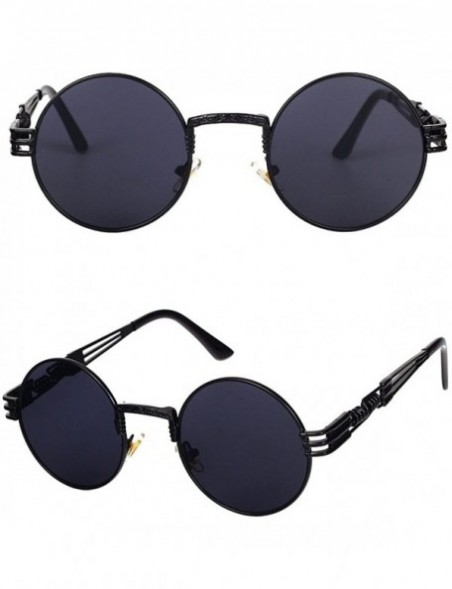 Round Vintage Steampunk Sunglasses Retro Gothic Gold and Black Round Sun Glasses - Black Frame Black Lens - C118C3AACM9 $14.05