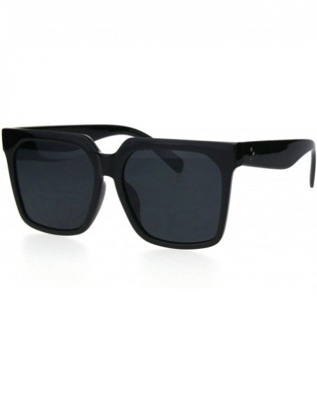 Rectangular Womens Large Boyfriend Style Horn Rim Squared Sunglasses - All Black - CR18QK56SXU $9.14