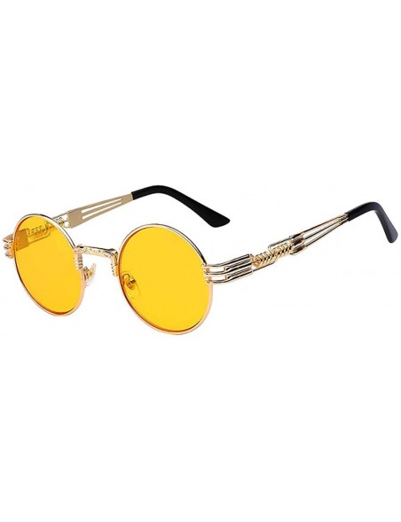 Round Retro Steampunk Style Round Vintage Sunglasses Colored Metal Frame Men Women - C12-gold-yellow - CW18HEA5QQC $10.18