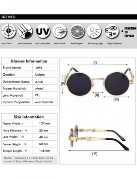 Round Retro Steampunk Style Round Vintage Sunglasses Colored Metal Frame Men Women - C12-gold-yellow - CW18HEA5QQC $10.18