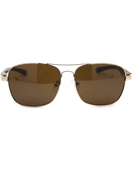 Rectangular Mens Rectangular Metal Rim Racer Pilots Sunglasses - Gold Brown - CL195UE647Z $9.66