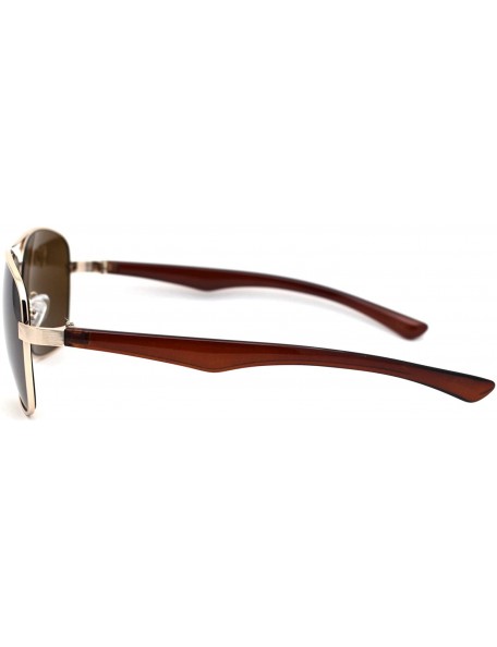 Rectangular Mens Rectangular Metal Rim Racer Pilots Sunglasses - Gold Brown - CL195UE647Z $9.66