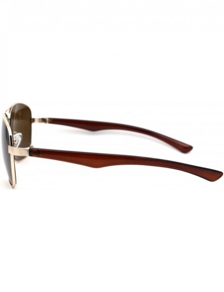 Rectangular Mens Rectangular Metal Rim Racer Pilots Sunglasses - Gold Brown - CL195UE647Z $9.66