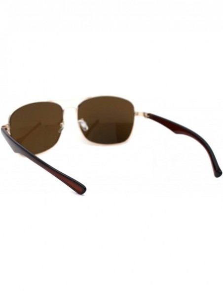 Rectangular Mens Rectangular Metal Rim Racer Pilots Sunglasses - Gold Brown - CL195UE647Z $9.66