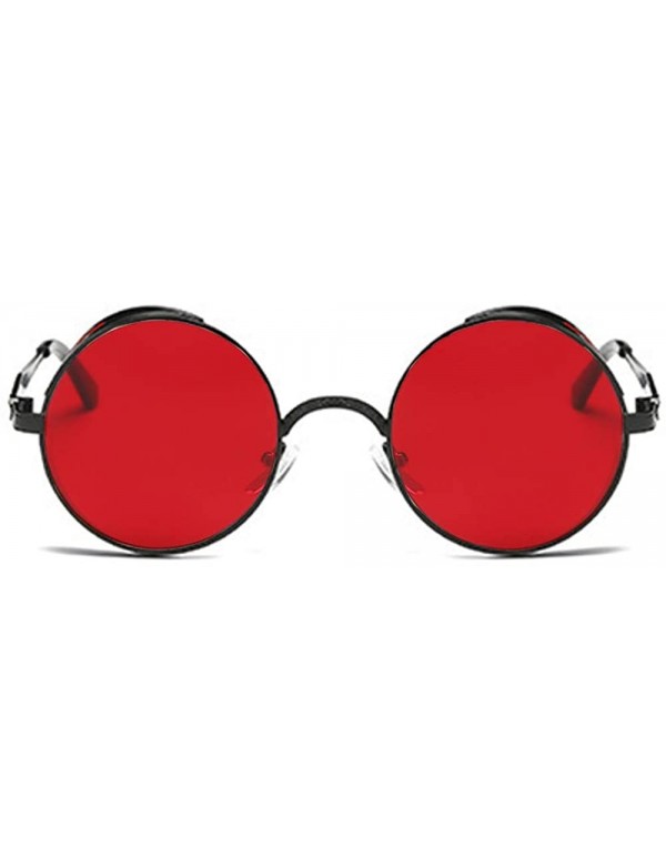 Oversized Steampunk Sunglasses - Retro Women Mens Round Punk Glasses UV400 - Black Frame Red Lens - CJ190EXY6UQ $11.29