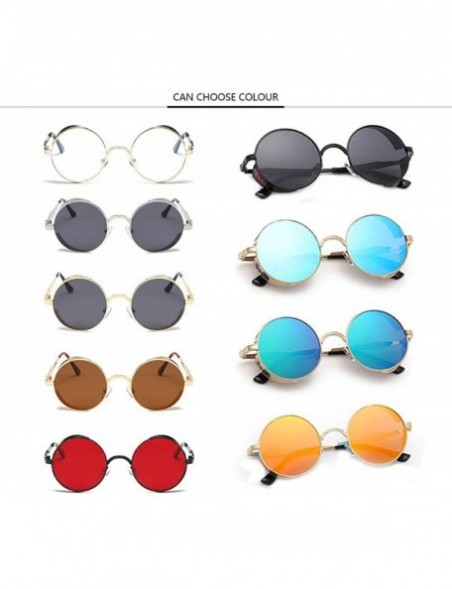 Oversized Steampunk Sunglasses - Retro Women Mens Round Punk Glasses UV400 - Black Frame Red Lens - CJ190EXY6UQ $11.29