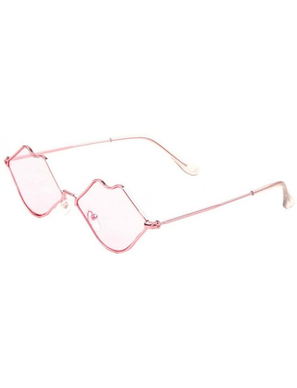 Aviator Women's Kiss Sexy Lips Slim Metal Wire Frame Aviator Sunglasses - Pink Metallic Frame - CD18UOTTUAZ $15.74