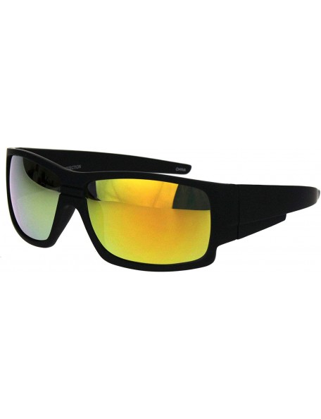 Rectangular Mens Thick Temple Warp Around Biker Rectangular Plastic Sunglasses - Black Yellow Mirror - CP18LQSH7LD $8.13