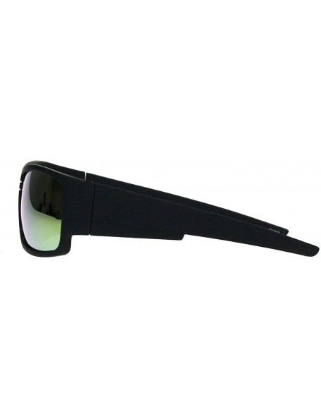 Rectangular Mens Thick Temple Warp Around Biker Rectangular Plastic Sunglasses - Black Yellow Mirror - CP18LQSH7LD $8.13