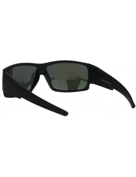 Rectangular Mens Thick Temple Warp Around Biker Rectangular Plastic Sunglasses - Black Yellow Mirror - CP18LQSH7LD $8.13