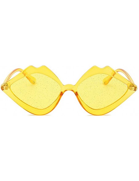 Rectangular Fashion Lips Frame Oversized Plastic Lenses Sunglasses for Women UV400 - Yellow - CG18N0XZ22A $9.12