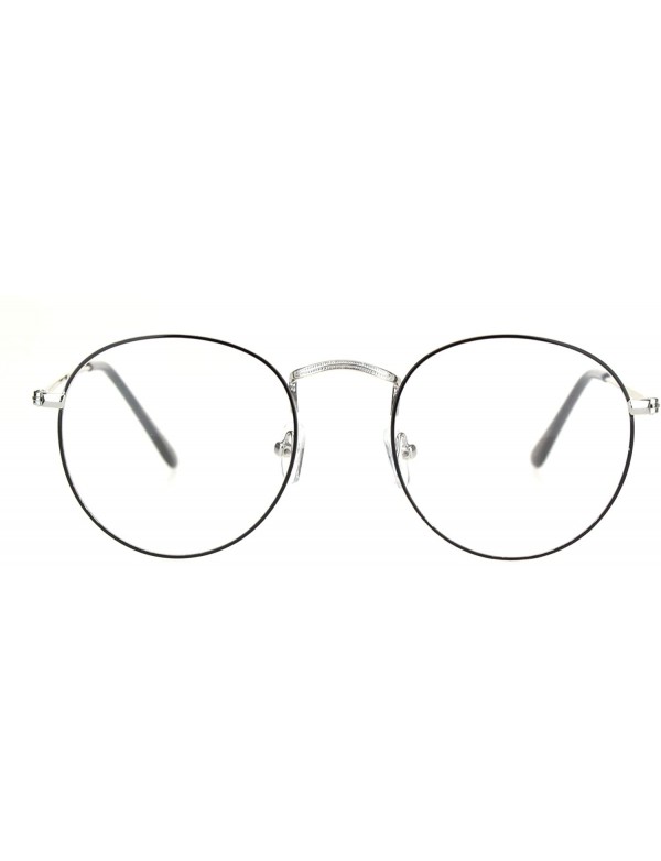 Round Vintage Retro Clear Lens Glasses Unisex Fashion Thin Metal Frame UV 400 - Silver Black - CG192Z7L3T0 $9.68