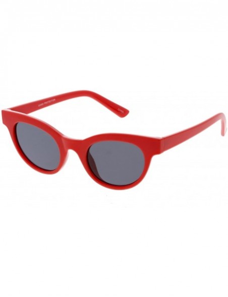 Round Women's Horn Rimmed Neutral Colored Round Lens Cat Eye Sunglasses 47mm - Shiny Red / Smoke - CC1883AYHQ2 $9.62