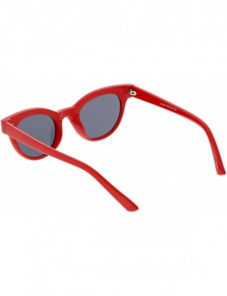 Round Women's Horn Rimmed Neutral Colored Round Lens Cat Eye Sunglasses 47mm - Shiny Red / Smoke - CC1883AYHQ2 $9.62