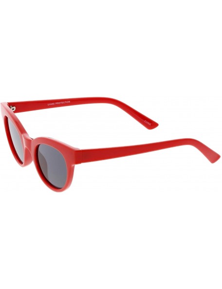 Round Women's Horn Rimmed Neutral Colored Round Lens Cat Eye Sunglasses 47mm - Shiny Red / Smoke - CC1883AYHQ2 $9.62