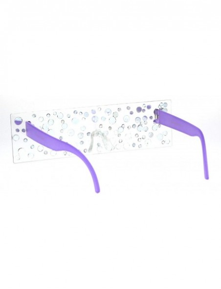 Shield Womens Sparkling Rectangle Shield Rhinestone Lens Party Shade Sunglasses - Clear Purple - CX18IHOTNG8 $11.80