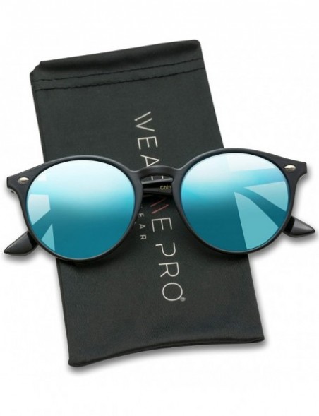 Shield Classic Small Round Retro Sunglasses - Black Frame / Mirror Blue Lens - CK125MDUJAB $12.83