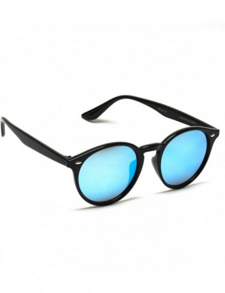 Shield Classic Small Round Retro Sunglasses - Black Frame / Mirror Blue Lens - CK125MDUJAB $12.83