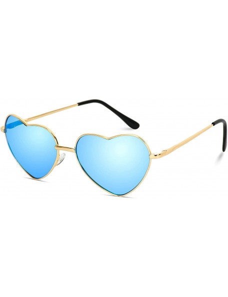 Rimless Women Metal Heart Frame Mirror Lens Cupid Heartshape Sunglasses - Gold Frame / Mirror Blue Lens - CX12123UCQR $18.83