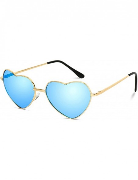 Rimless Women Metal Heart Frame Mirror Lens Cupid Heartshape Sunglasses - Gold Frame / Mirror Blue Lens - CX12123UCQR $18.83