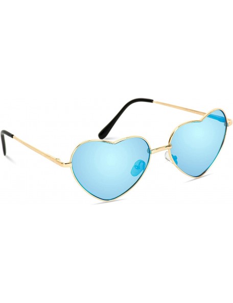 Rimless Women Metal Heart Frame Mirror Lens Cupid Heartshape Sunglasses - Gold Frame / Mirror Blue Lens - CX12123UCQR $18.83