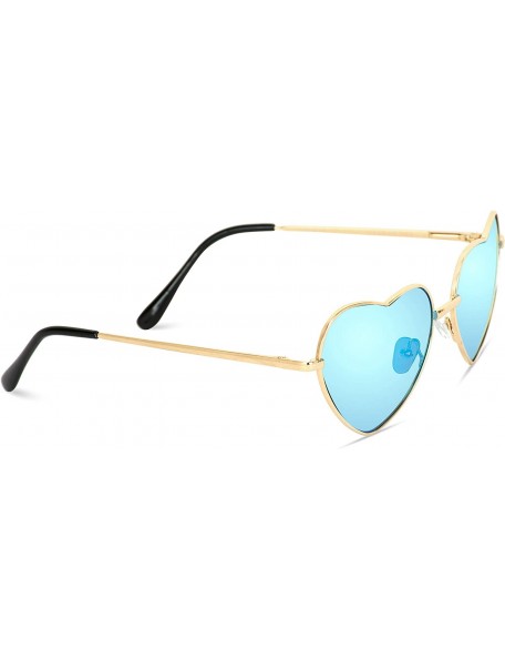 Rimless Women Metal Heart Frame Mirror Lens Cupid Heartshape Sunglasses - Gold Frame / Mirror Blue Lens - CX12123UCQR $18.83