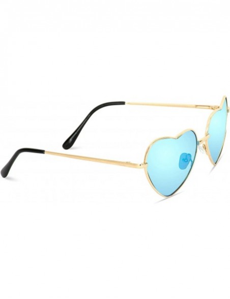 Rimless Women Metal Heart Frame Mirror Lens Cupid Heartshape Sunglasses - Gold Frame / Mirror Blue Lens - CX12123UCQR $18.83