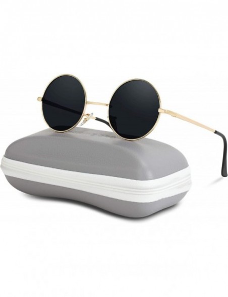 Oval New Retro Vintage Lennon Inspired Round Metal Small Circle Sunglasses - Gold Frame/Black Lens - C8124651YZV $15.80