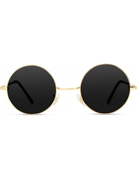 Oval New Retro Vintage Lennon Inspired Round Metal Small Circle Sunglasses - Gold Frame/Black Lens - C8124651YZV $15.80