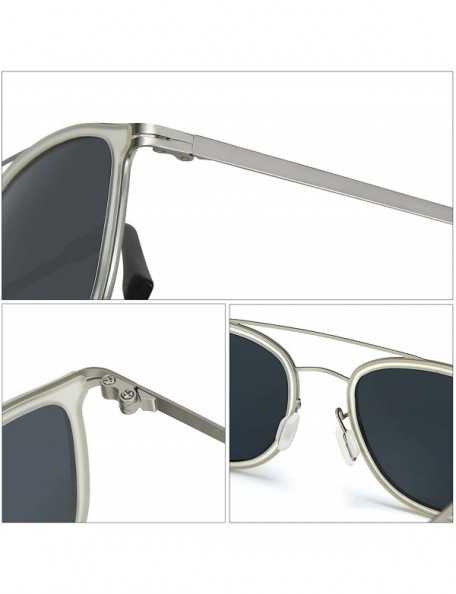 Square Square Polarized Sunglasses for Women Men Small Face Vintage Double Bridge Lightweight Metal Frame - C118QZ7R2UH $15.32