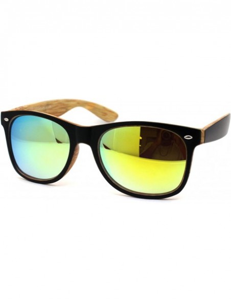 Rectangular Mens Spectrum Color Mirror Hipster Horn Rim Woodgrain Sunglasses - Black Light Wood Yellow Mirror - CZ18ZWOZ72G $...