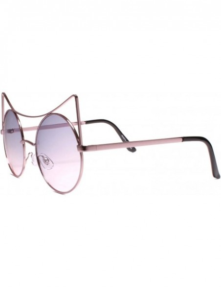 Round Elegant Chic Stylish Womens Round Cat Eye Sunglasses Wire Frames - Blue - CI18YYHM2K3 $15.98